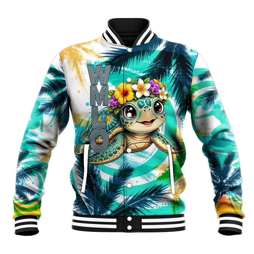 Hawaii Waimanalo Sea Turtle Baseball Jacket Cute Tropical Beach Aloha Spirit Cartoon
