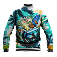Hawaii Waimanalo Sea Turtle Baseball Jacket Cute Tropical Beach Aloha Spirit Cartoon