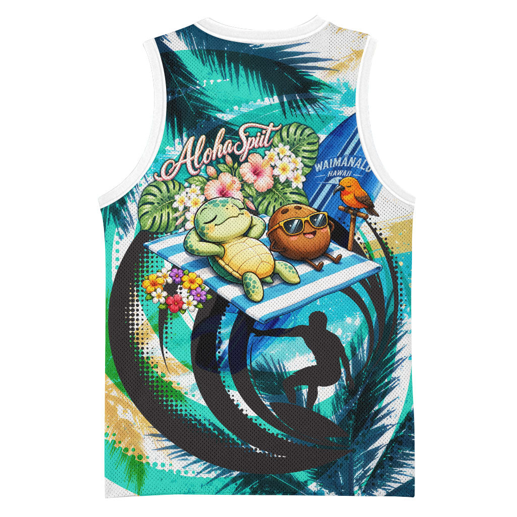 Hawaii Waimanalo Sea Turtle Basketball Jersey Cute Tropical Beach Aloha Spirit Cartoon