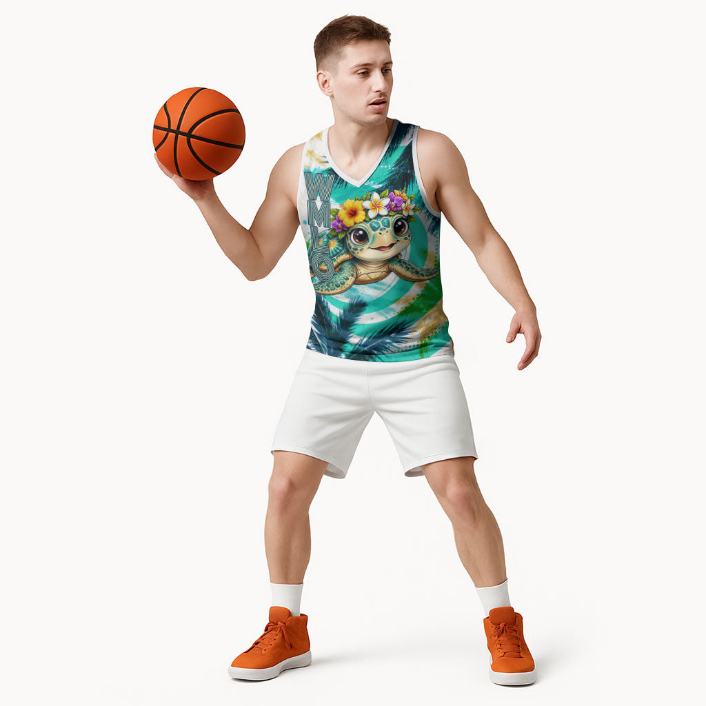 Hawaii Waimanalo Sea Turtle Basketball Jersey Cute Tropical Beach Aloha Spirit Cartoon