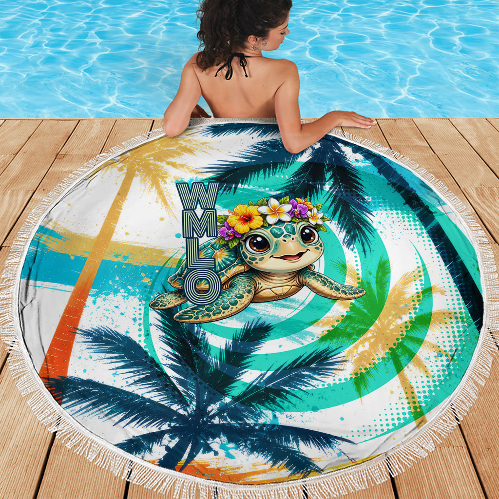 Hawaii Waimanalo Sea Turtle Beach Blanket Cute Tropical Beach Aloha Spirit Cartoon