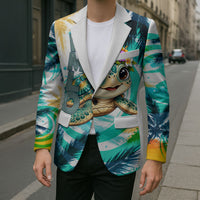 Hawaii Waimanalo Sea Turtle Blazer Cute Tropical Beach Aloha Spirit Cartoon