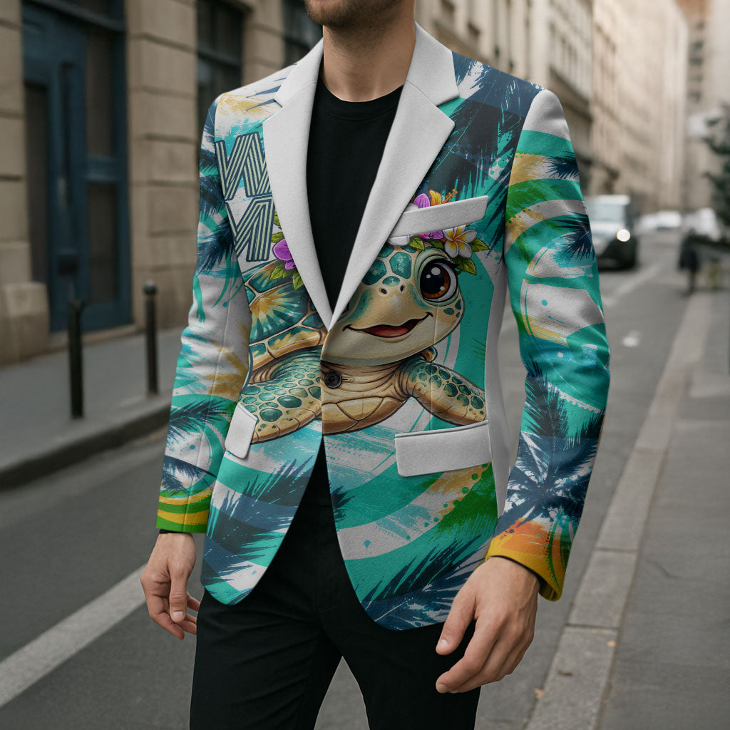 Hawaii Waimanalo Sea Turtle Blazer Cute Tropical Beach Aloha Spirit Cartoon