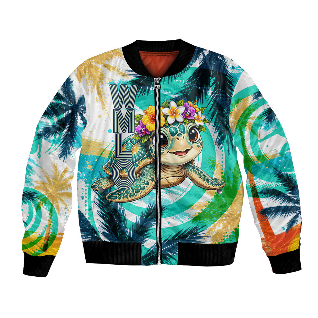 Hawaii Waimanalo Sea Turtle Bomber Jacket Cute Tropical Beach Aloha Spirit Cartoon