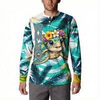 Hawaii Waimanalo Sea Turtle Button Sweatshirt Cute Tropical Beach Aloha Spirit Cartoon