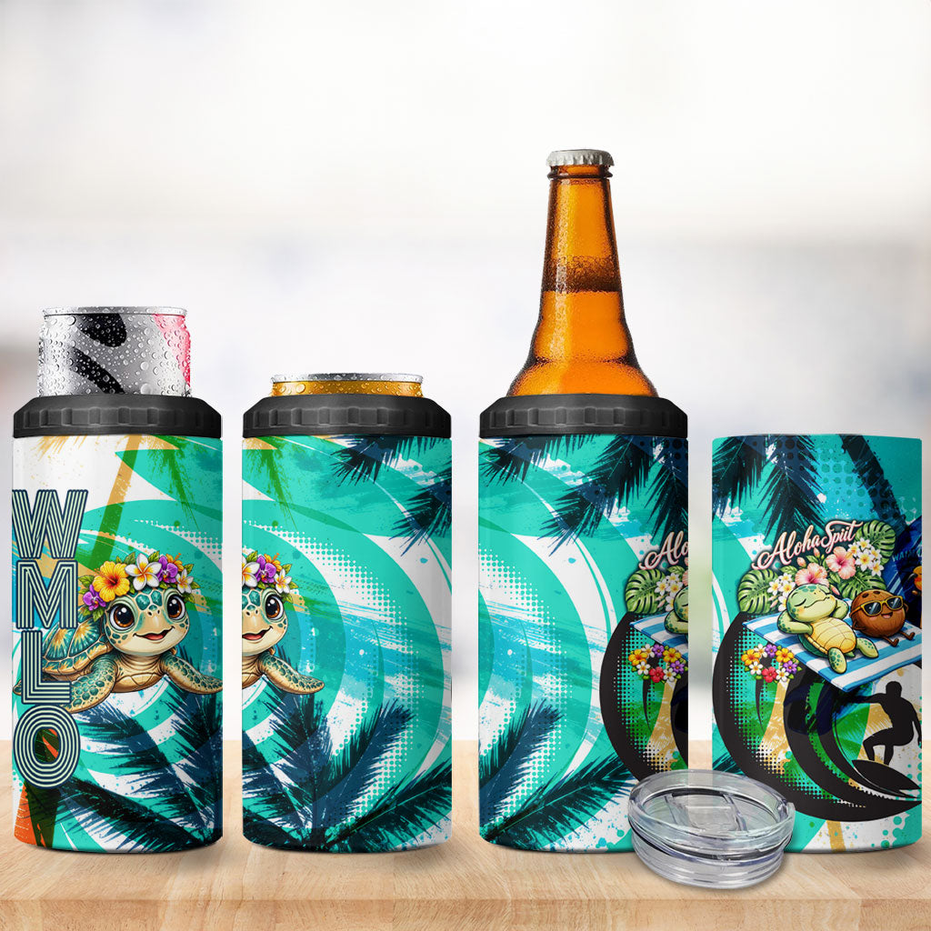 Hawaii Waimanalo Sea Turtle 4 in 1 Can Cooler Tumbler Cute Tropical Beach Aloha Spirit Cartoon