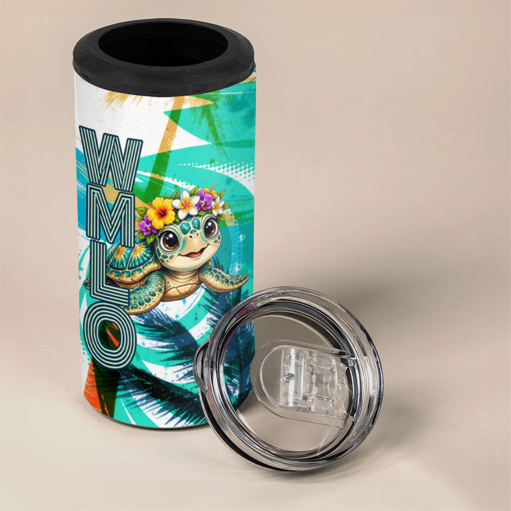 Hawaii Waimanalo Sea Turtle 4 in 1 Can Cooler Tumbler Cute Tropical Beach Aloha Spirit Cartoon