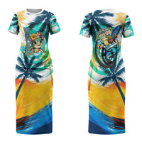 Hawaii Waimanalo Sea Turtle Couples Matching Short Sleeve Bodycon Dress and Hawaiian Shirt Cute Tropical Beach Aloha Spirit Cartoon