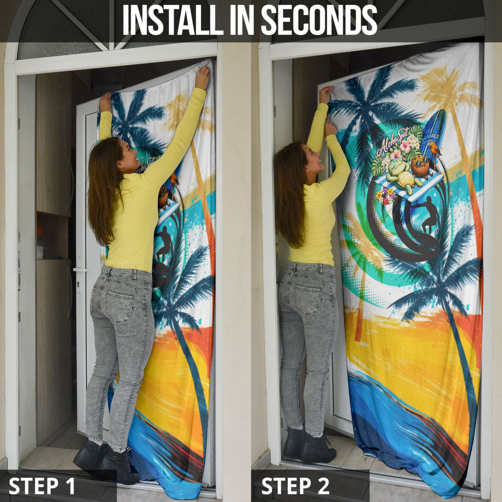 Hawaii Waimanalo Sea Turtle Door Cover Cute Tropical Beach Aloha Spirit Cartoon
