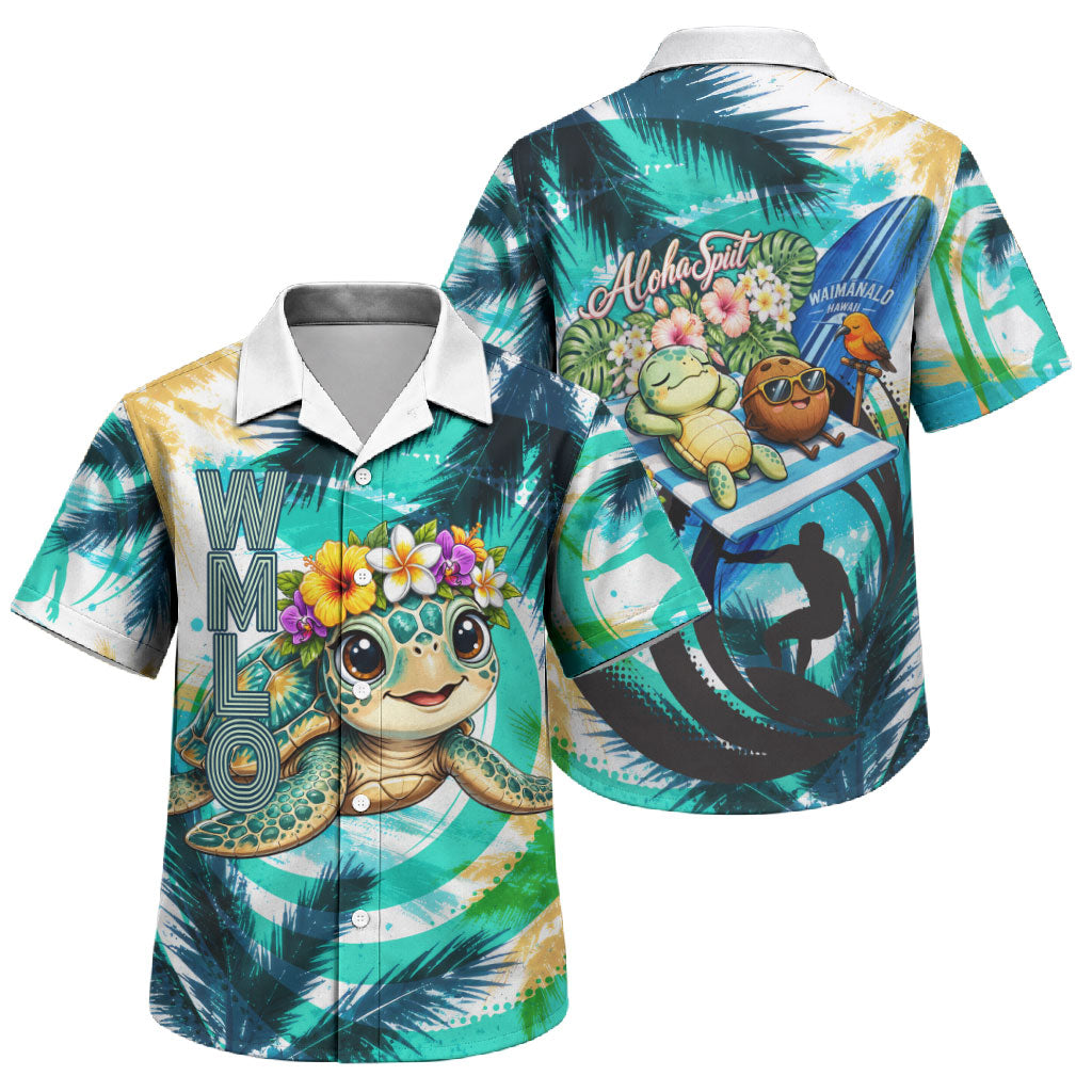 Hawaii Waimanalo Sea Turtle Family Matching Long Sleeve Bodycon Dress and Hawaiian Shirt Cute Tropical Beach Aloha Spirit Cartoon