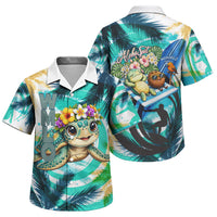 Hawaii Waimanalo Sea Turtle Family Matching Off The Shoulder Long Sleeve Dress and Hawaiian Shirt Cute Tropical Beach Aloha Spirit Cartoon