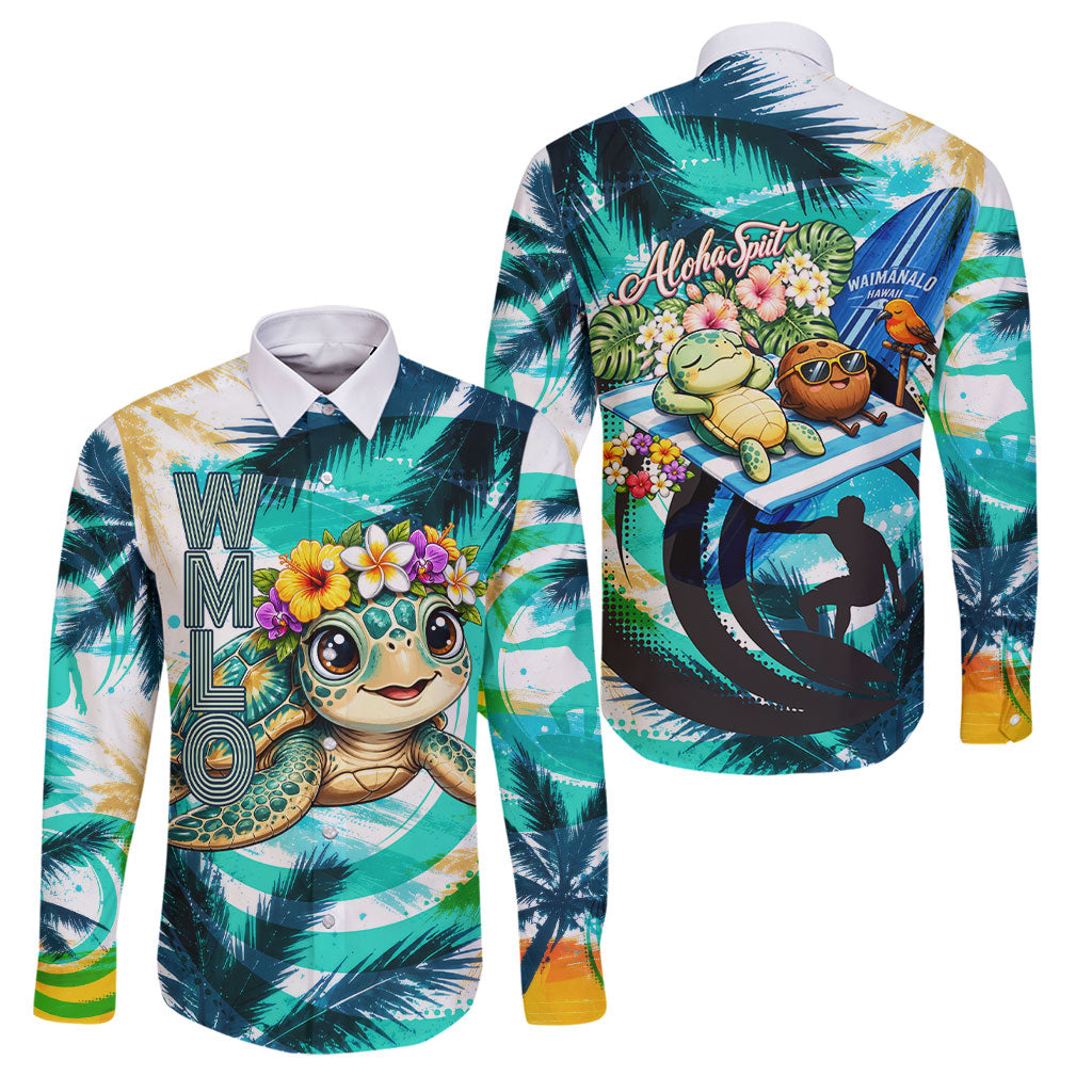 Hawaii Waimanalo Sea Turtle Family Matching Off Shoulder Short Dress and Hawaiian Shirt Cute Tropical Beach Aloha Spirit Cartoon