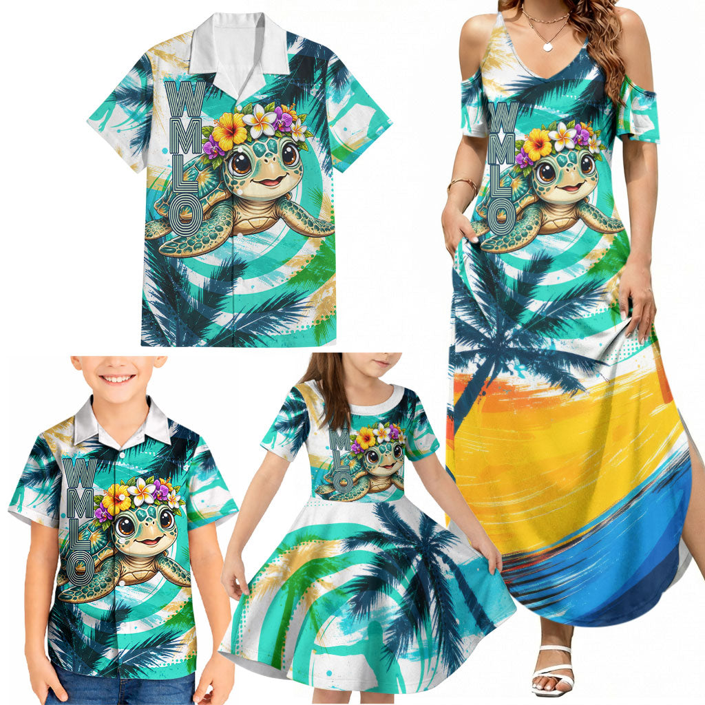Hawaii Waimanalo Sea Turtle Family Matching Summer Maxi Dress and Hawaiian Shirt Cute Tropical Beach Aloha Spirit Cartoon TS04 - Polynesian Pride