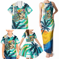 Hawaii Waimanalo Sea Turtle Family Matching Tank Maxi Dress and Hawaiian Shirt Cute Tropical Beach Aloha Spirit Cartoon