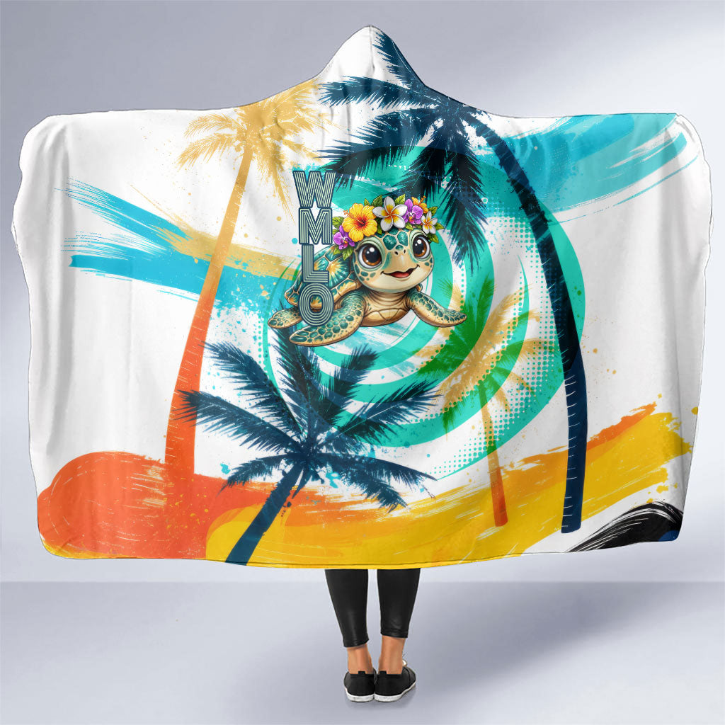 Hawaii Waimanalo Sea Turtle Hooded Blanket Cute Tropical Beach Aloha Spirit Cartoon