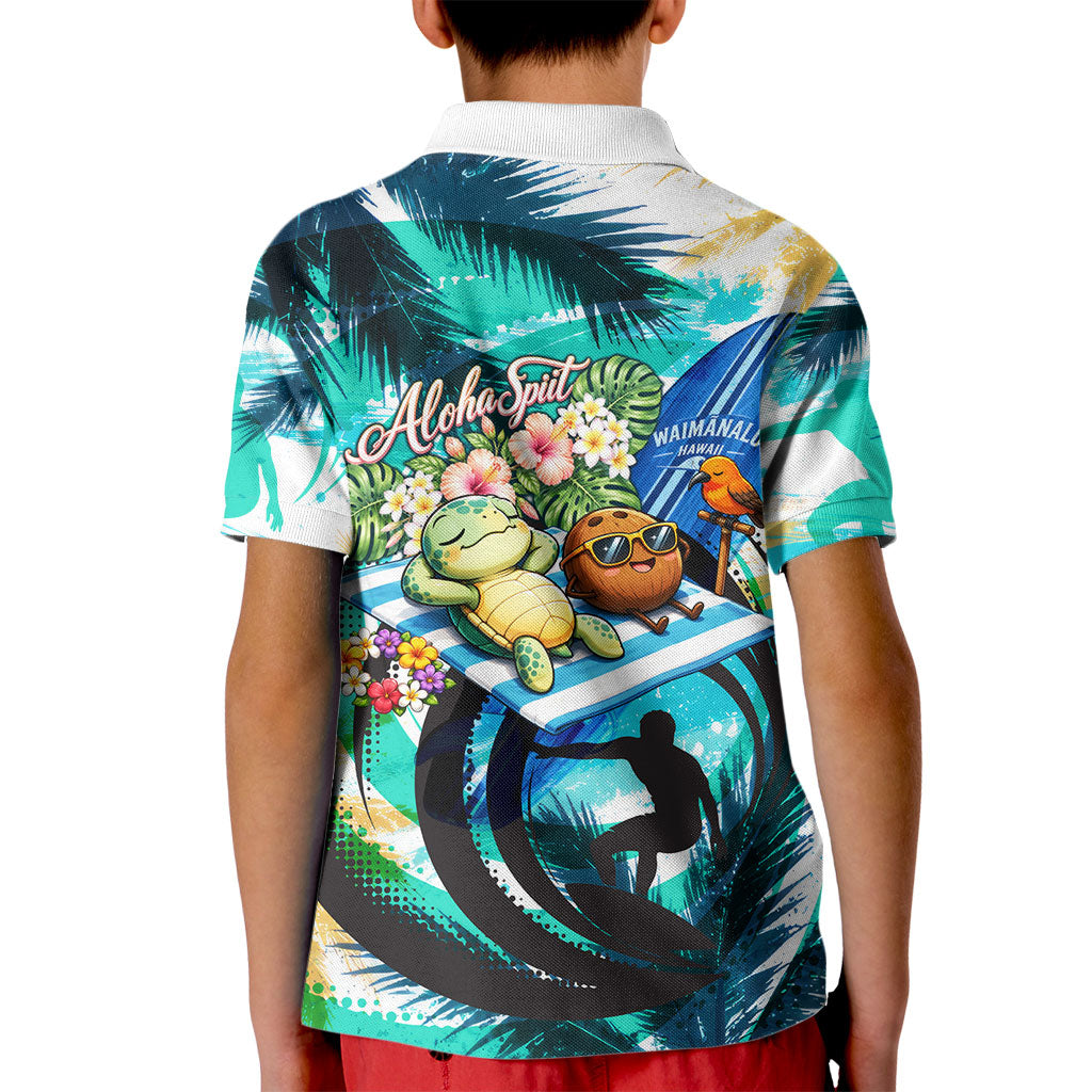 Hawaii Waimanalo Sea Turtle Kid Polo Shirt Cute Tropical Beach Aloha Spirit Cartoon