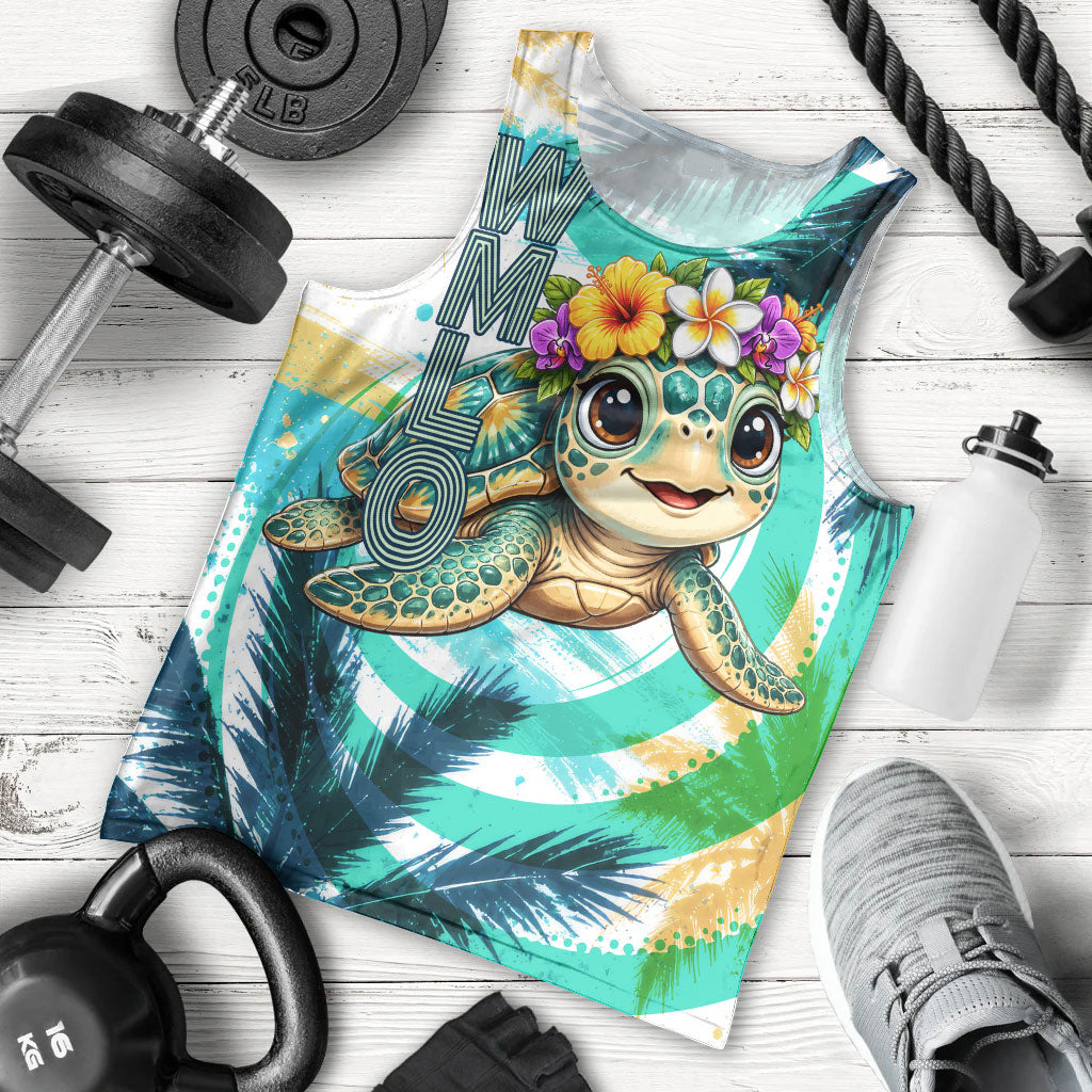 Hawaii Waimanalo Sea Turtle Men Tank Top Cute Tropical Beach Aloha Spirit Cartoon