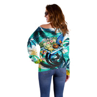 Hawaii Waimanalo Sea Turtle Off Shoulder Sweater Cute Tropical Beach Aloha Spirit Cartoon