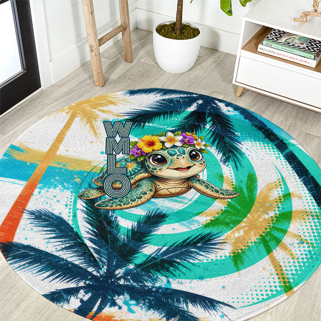 Hawaii Waimanalo Sea Turtle Round Carpet Cute Tropical Beach Aloha Spirit Cartoon