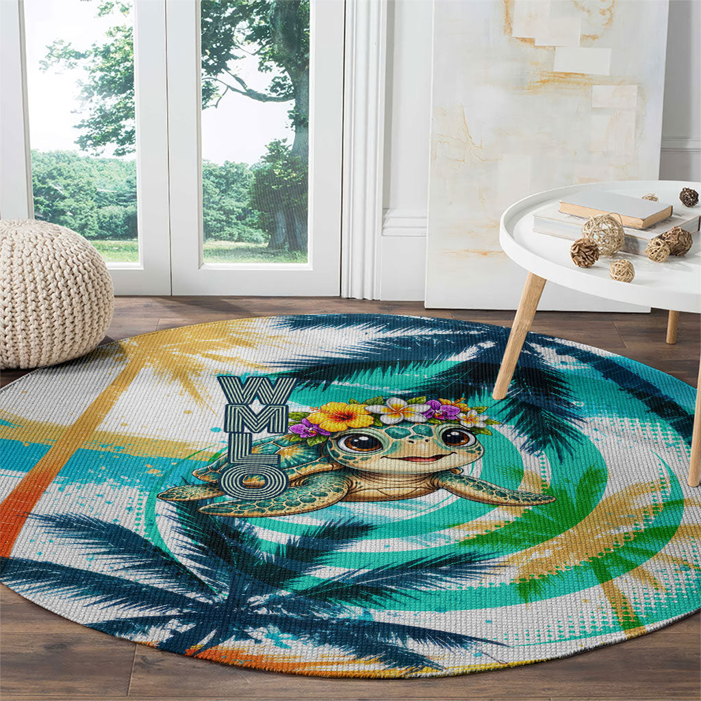 Hawaii Waimanalo Sea Turtle Round Carpet Cute Tropical Beach Aloha Spirit Cartoon
