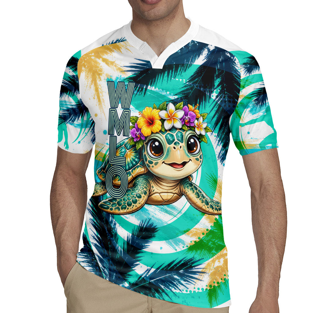 Hawaii Waimanalo Sea Turtle Rugby Jersey Cute Tropical Beach Aloha Spirit Cartoon