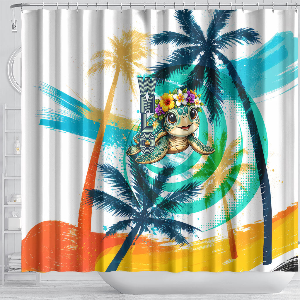 Hawaii Waimanalo Sea Turtle Shower Curtain Cute Tropical Beach Aloha Spirit Cartoon