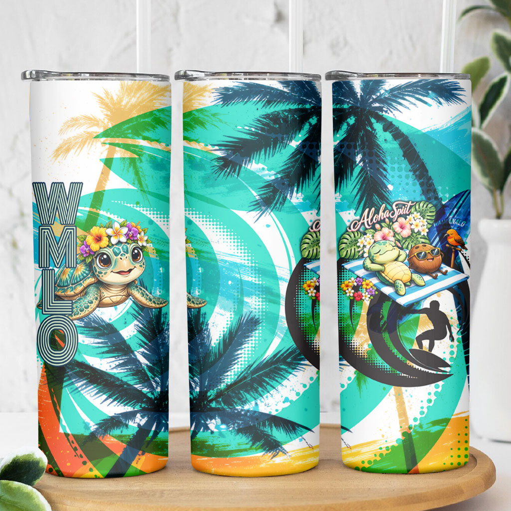 Hawaii Waimanalo Sea Turtle Skinny Tumbler Cute Tropical Beach Aloha Spirit Cartoon