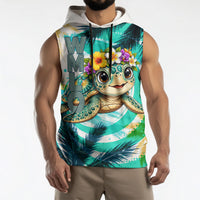Hawaii Waimanalo Sea Turtle Sleeveless Hoodie Cute Tropical Beach Aloha Spirit Cartoon