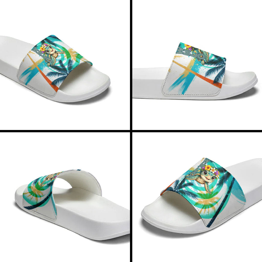 Hawaii Waimanalo Sea Turtle Slide Sandals Cute Tropical Beach Aloha Spirit Cartoon
