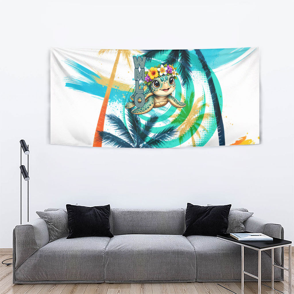 Hawaii Waimanalo Sea Turtle Tapestry Cute Tropical Beach Aloha Spirit Cartoon