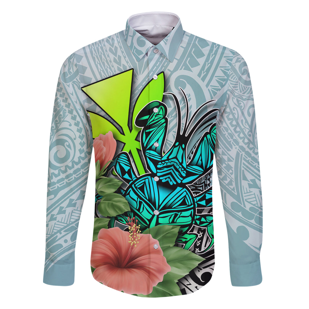 Polynesian Hawaii Family Matching Tank Maxi Dress and Hawaiian Shirt Kanaka with Crab Tribal tattoo TS04 Dad's Shirt - Long Sleeve Multicolor - Polynesian Pride