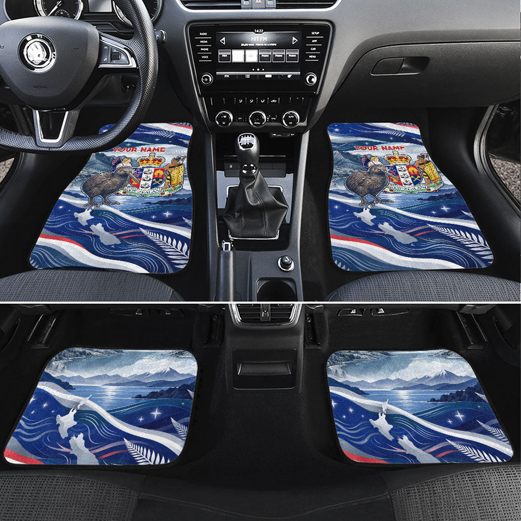 Personalized New Zealand 60th Birthday Car Mats Silver Fern Kiwi Bird Coat Of Arms Flag Graphic Art