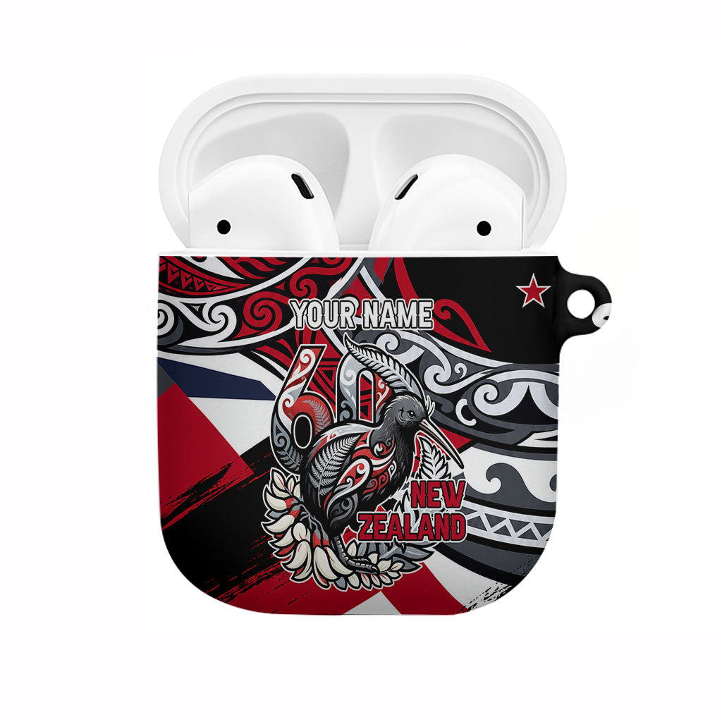 Personalized New Zealand 60th Birthday AirPods Case Maori Tribal Patterns Kiwi Bird Silver Fern Flag Graphic Art TS04 Red Black - Polynesian Pride