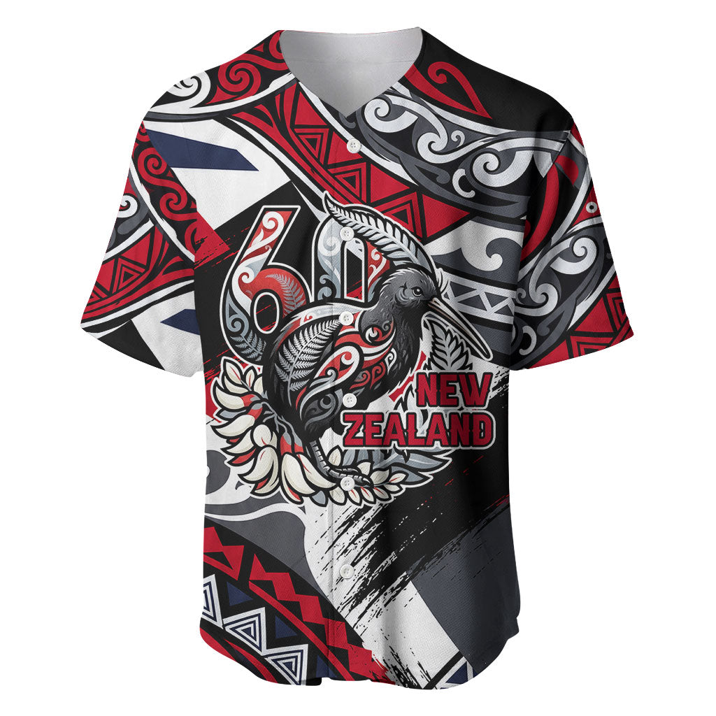 Personalized New Zealand 60th Birthday Baseball Jersey Maori Tribal Patterns Kiwi Bird Silver Fern Flag Graphic Art