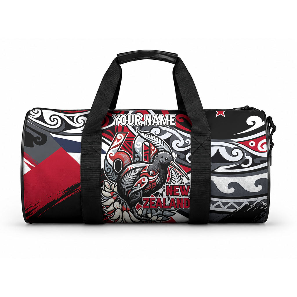 Personalized New Zealand 60th Birthday Duffle Bag Maori Tribal Patterns Kiwi Bird Silver Fern Flag Graphic Art TS04 One size Red Black - Polynesian Pride