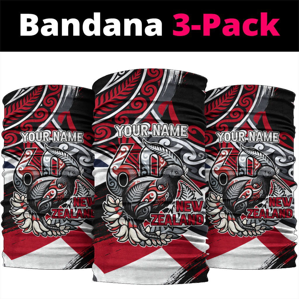 Personalized New Zealand 60th Birthday Neck Gaiter Maori Tribal Patterns Kiwi Bird Silver Fern Flag Graphic Art TS04 package One Size: 25*50cm Red Black - Polynesian Pride