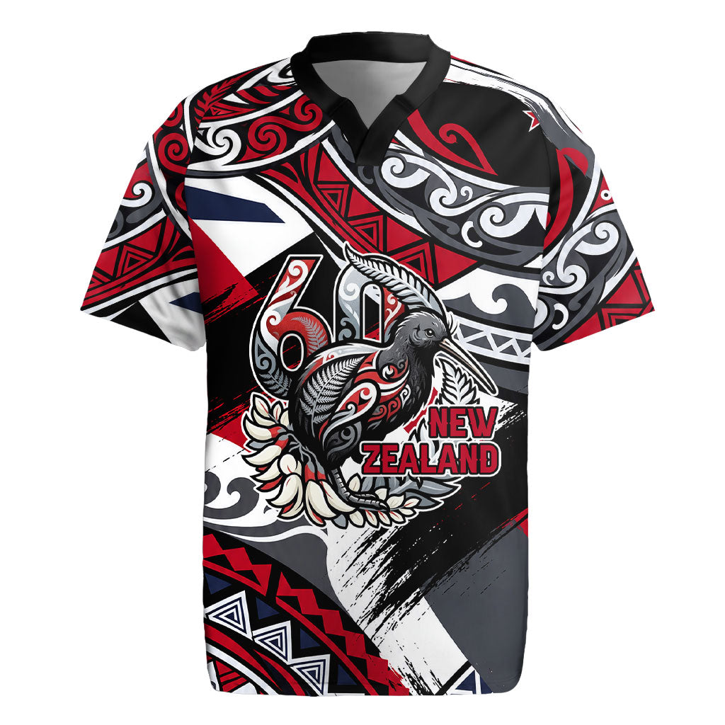 Personalized New Zealand 60th Birthday Rugby Jersey Maori Tribal Patterns Kiwi Bird Silver Fern Flag Graphic Art
