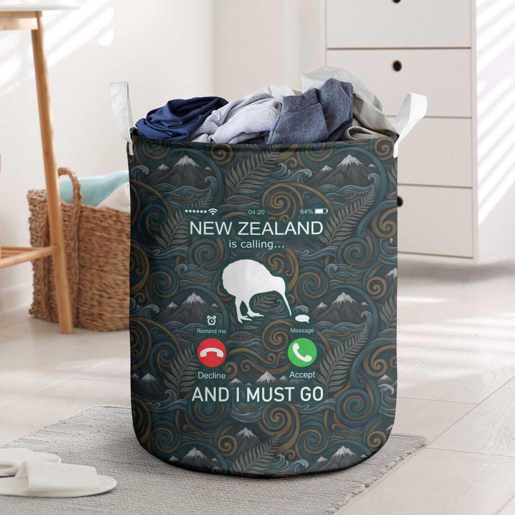 New Zealand is Calling and I Must Go Laundry Basket Kiwi Bird Silhouette