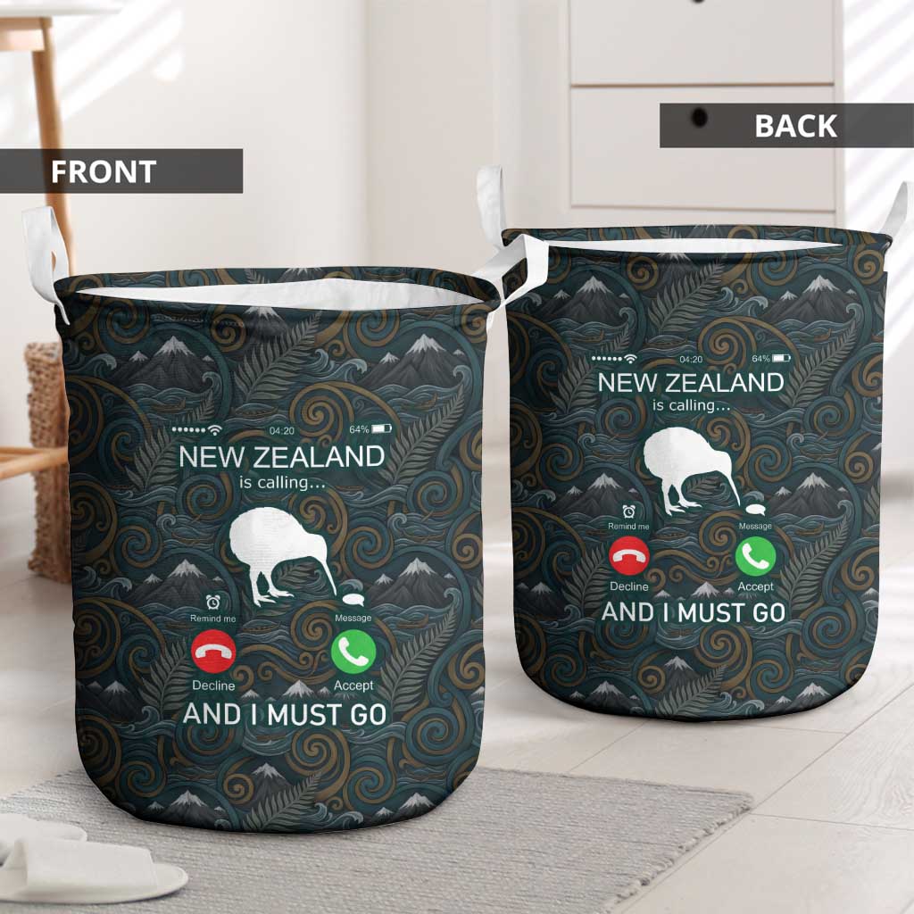 New Zealand is Calling and I Must Go Laundry Basket Kiwi Bird Silhouette