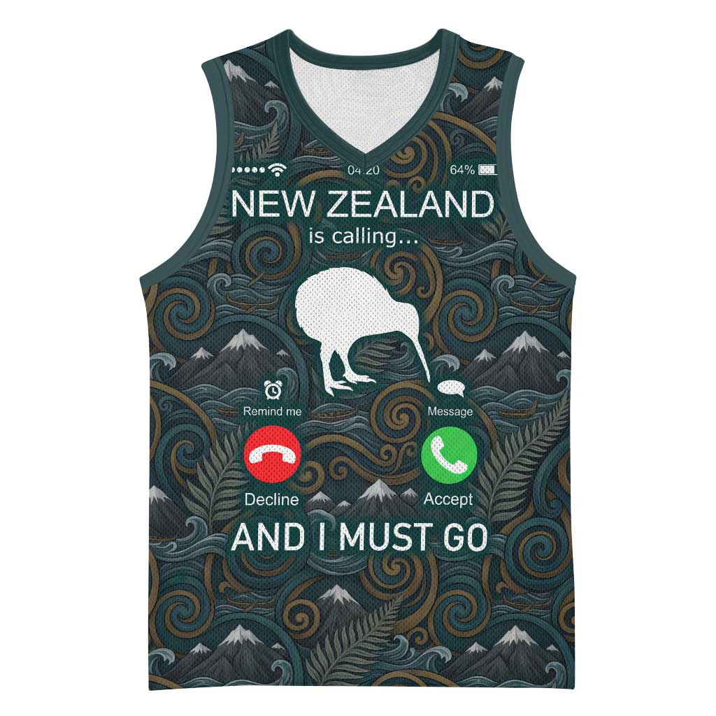 New Zealand is Calling and I Must Go Basketball Jersey Kiwi Bird Silhouette