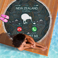 New Zealand is Calling and I Must Go Beach Blanket Kiwi Bird Silhouette