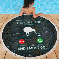 New Zealand is Calling and I Must Go Beach Blanket Kiwi Bird Silhouette