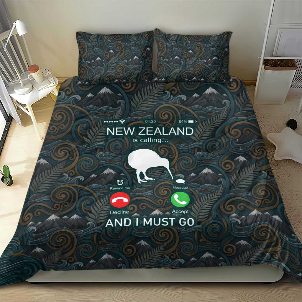 New Zealand is Calling and I Must Go Bedding Set Kiwi Bird Silhouette