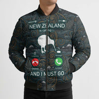 New Zealand is Calling and I Must Go Bomber Puffer Jacket Kiwi Bird Silhouette