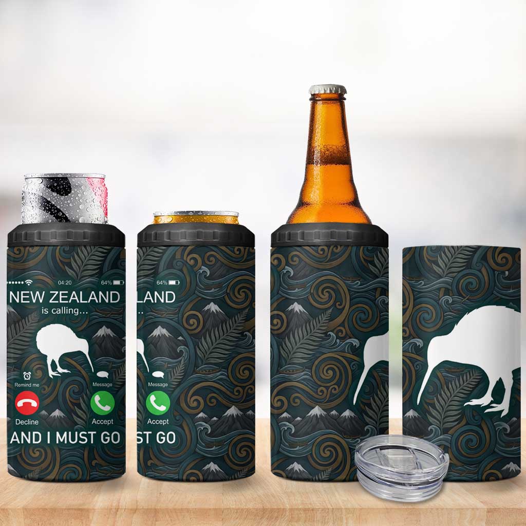 New Zealand is Calling and I Must Go 4 in 1 Can Cooler Tumbler Kiwi Bird Silhouette