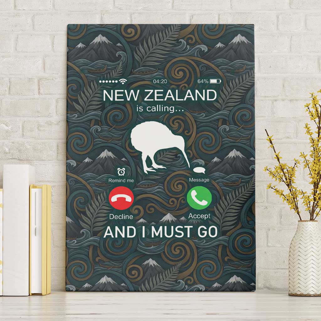 New Zealand is Calling and I Must Go Canvas Wall Art Kiwi Bird Silhouette