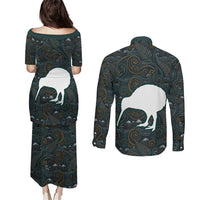 New Zealand is Calling and I Must Go Couples Matching Puletasi and Long Sleeve Button Shirt Kiwi Bird Silhouette