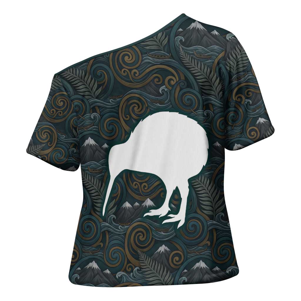 New Zealand is Calling and I Must Go Cross Shoulder Shirt Kiwi Bird Silhouette
