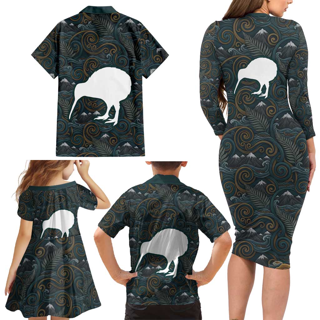 New Zealand is Calling and I Must Go Family Matching Long Sleeve Bodycon Dress and Hawaiian Shirt Kiwi Bird Silhouette TS04 - Polynesian Pride