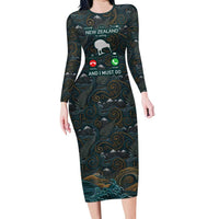 New Zealand is Calling and I Must Go Family Matching Long Sleeve Bodycon Dress and Hawaiian Shirt Kiwi Bird Silhouette TS04 Mom's Dress Multicolor - Polynesian Pride